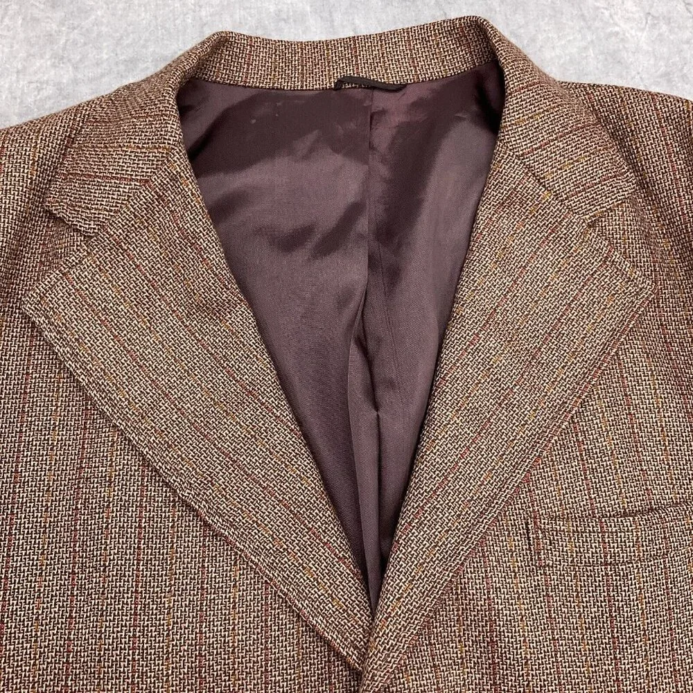 JB Blazer Men 44‎ Brown Rust Stripe Polyester Knit Classic Career Jacket 60s VTG